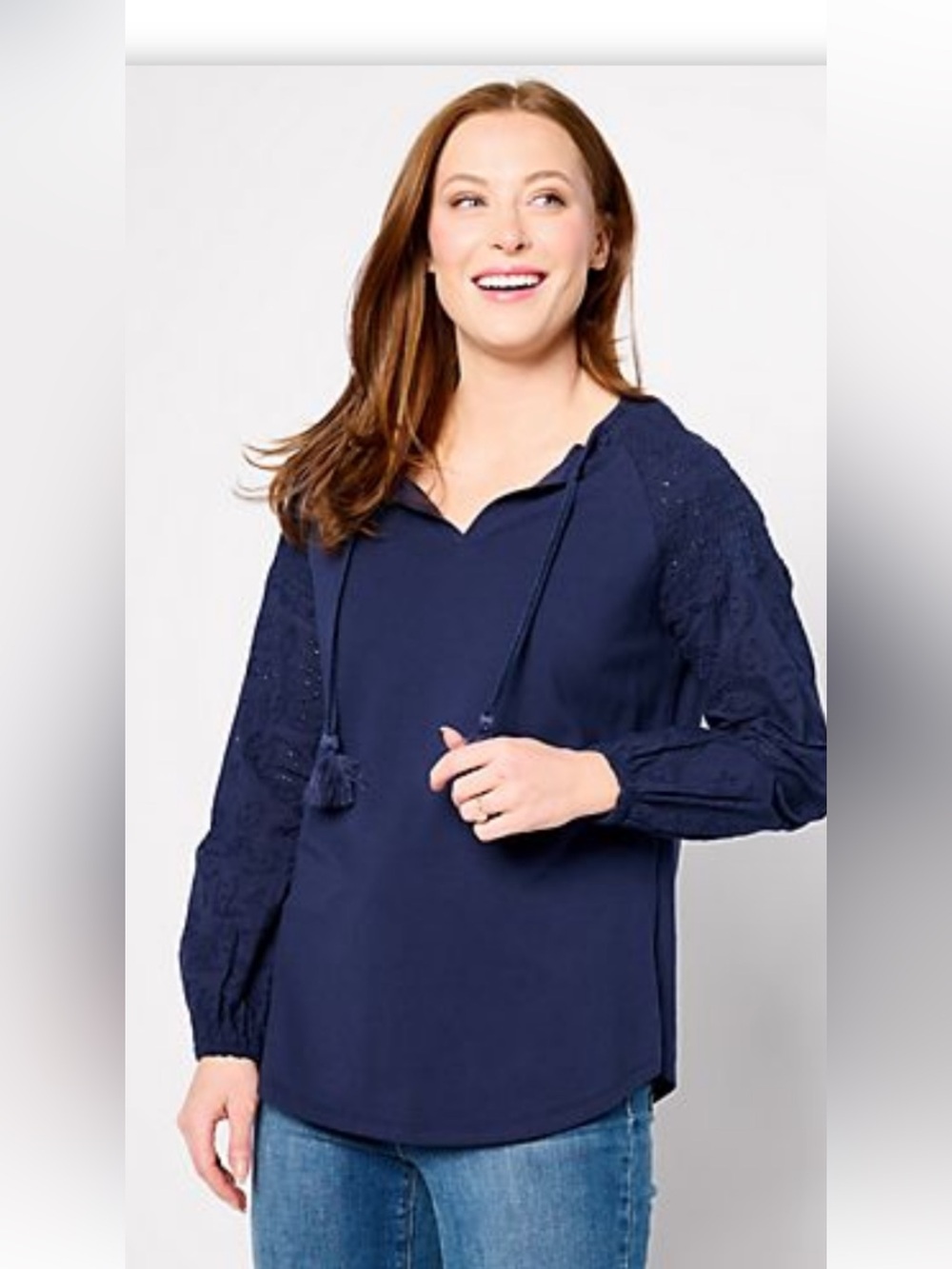 Belle by Kim Gravel Eyelet Everything Mixed Media Top.